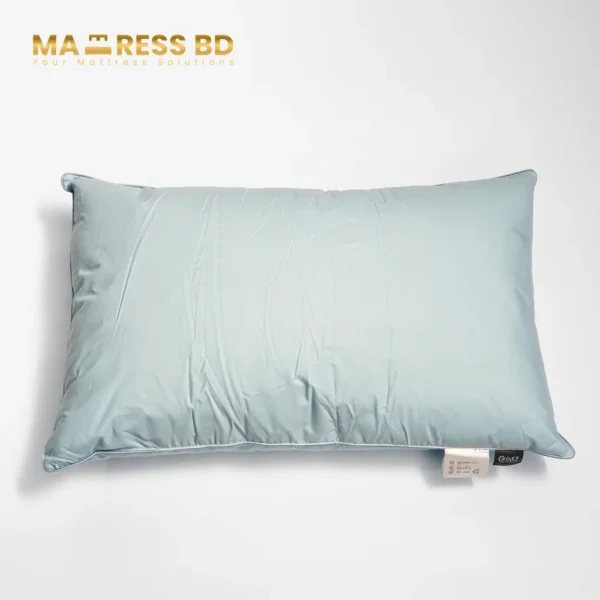 Soft light blue goose down pillow featuring a breathable, high-thread-count cotton shell.