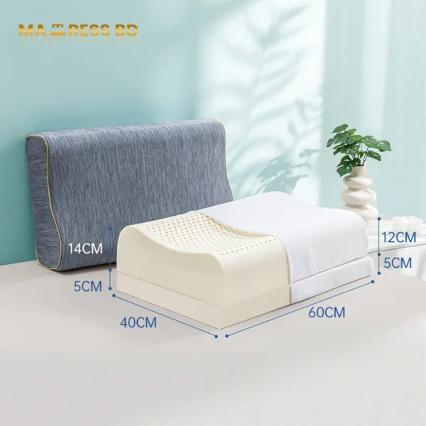 Natural latex contour pillow with high neck support wave design on a minimalist bed setting.
