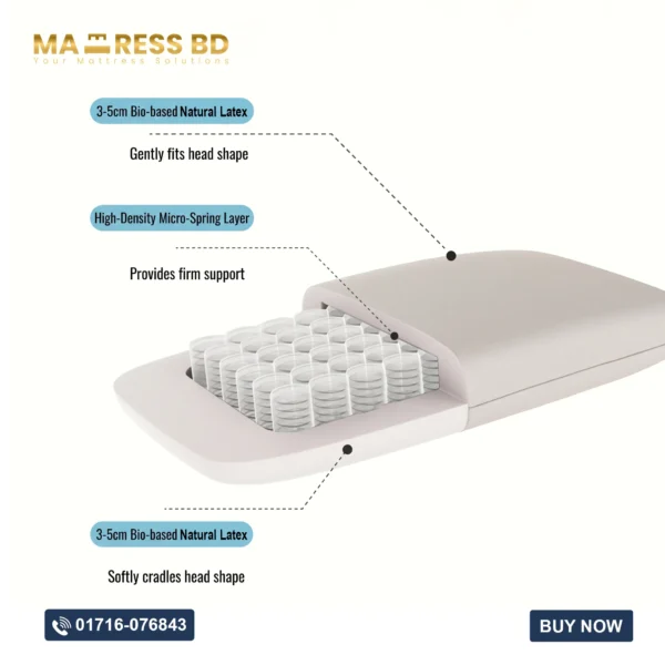 Latex spring pillow showcasing inner pocket spring core surrounded by natural latex foam.